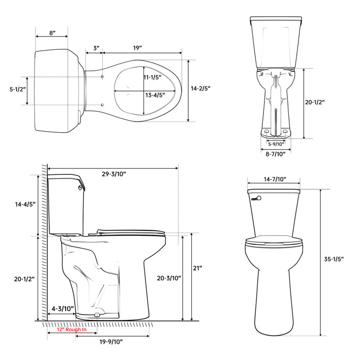 SUPERFLO 21" Extra Tall Toilet Elongated Two Piece Toilet with